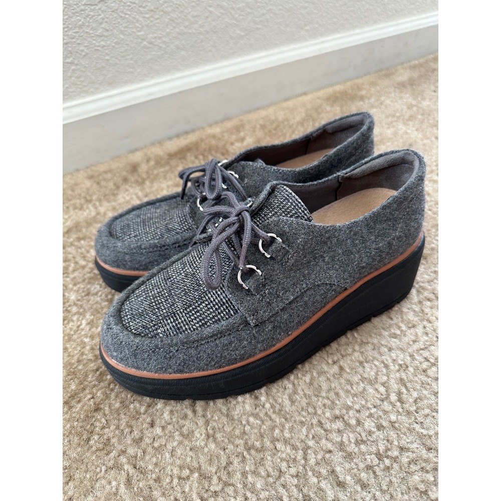 Dr Scholls Nice Max Ox Shoes Womens 6.5 Grey Wool Blend Platform Lug Sole Oxford